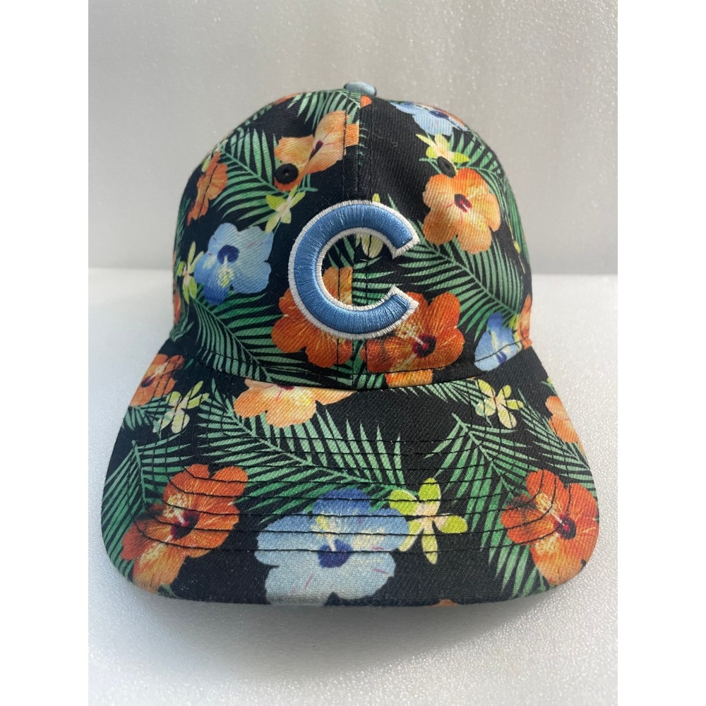 New Era Chicago Cubs 9TWENTY Tropical Floral Adjustable Hat Black Blue Logo